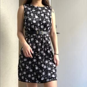 Vintage Guess velvet black gray floral sleeveless A-line dress large